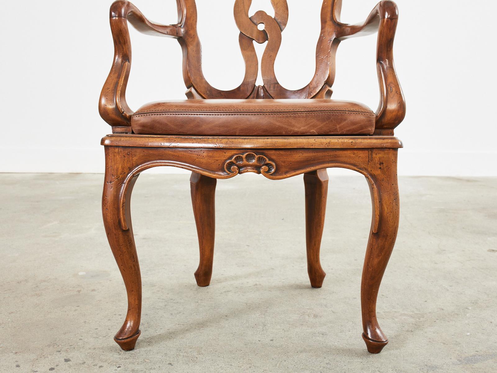 Set of Six Italian Walnut Rococo Style Venetian Dining Chairs 12