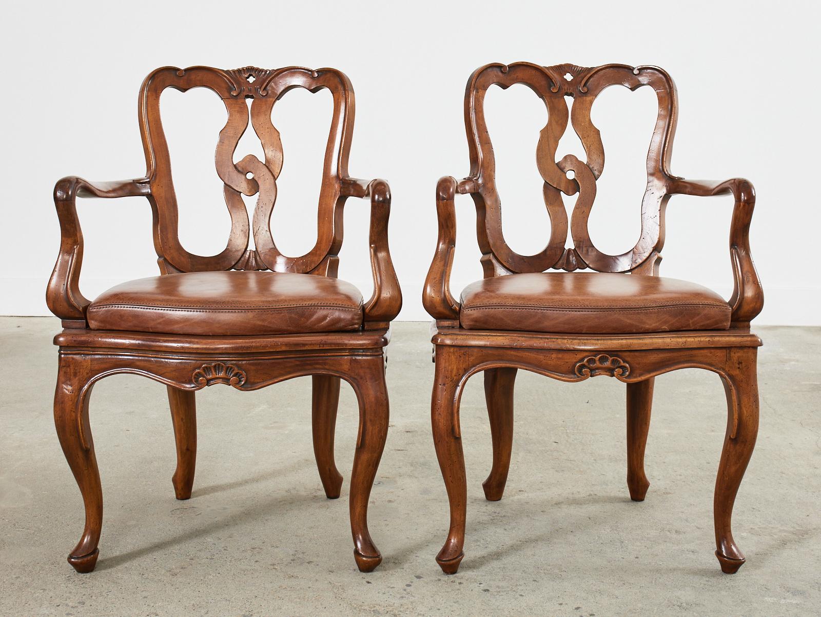 19th Century Set of Six Italian Walnut Rococo Style Venetian Dining Chairs
