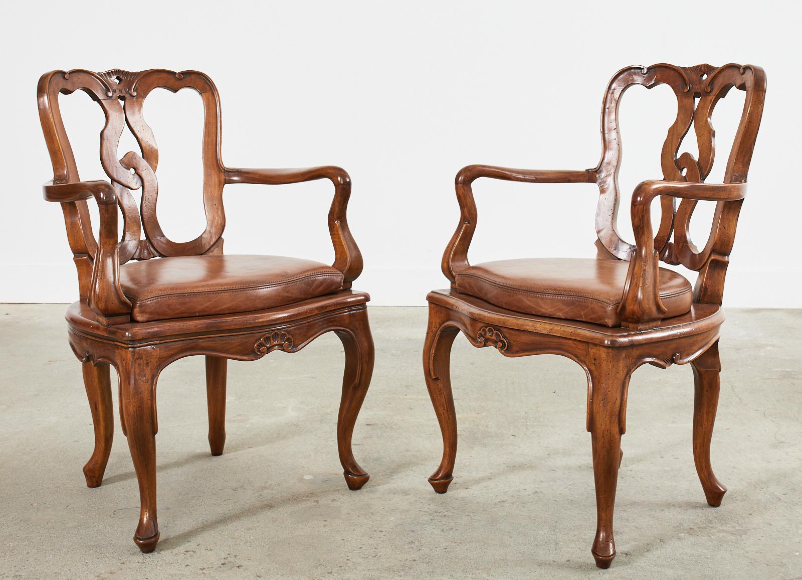 Set of Six Italian Walnut Rococo Style Venetian Dining Chairs 1