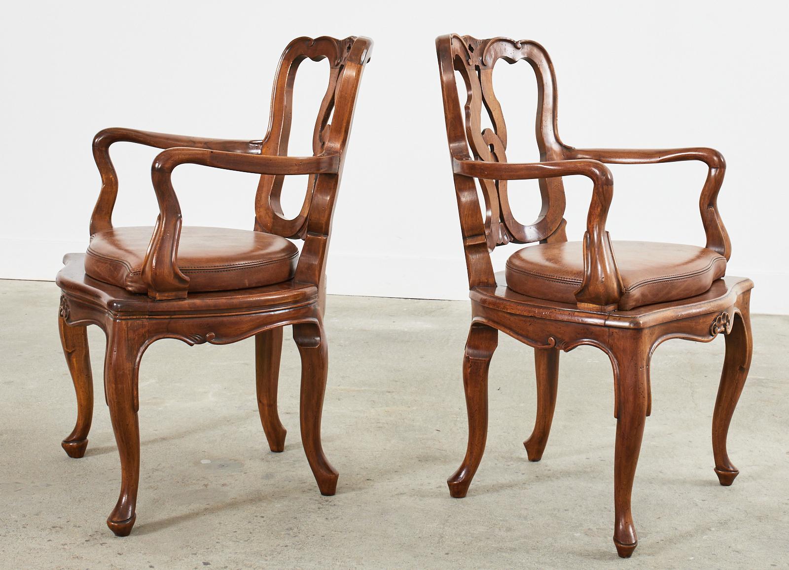 Set of Six Italian Walnut Rococo Style Venetian Dining Chairs 2