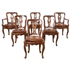 Set of Six Italian Walnut Rococo Style Venetian Dining Chairs