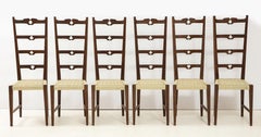 Set of Six Italian Walnut Rustic Ladder Back Chairs with Playing Card Motif