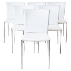 Set of Six Italian White Leather Wrapped Dining Chairs
