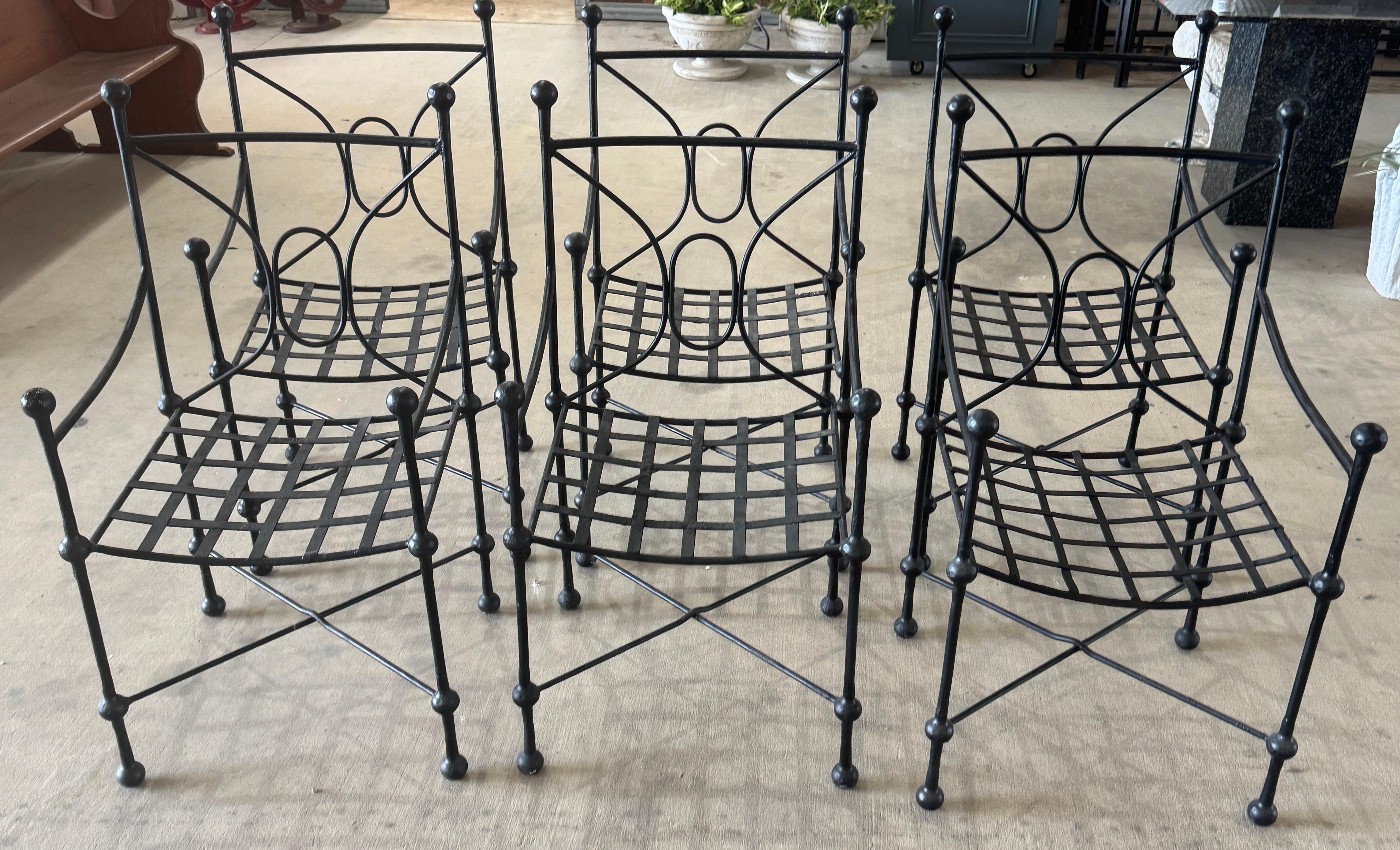 Set of Six Italian Wrought Iron Armchairs, Attributed to Mario Papperzini, circa 1960s

A sculptural and rare matched set of six wrought iron armchairs, attributed to Roman designer Mario Papperzini, Italy, circa 1960s. Papperzini—who designed for