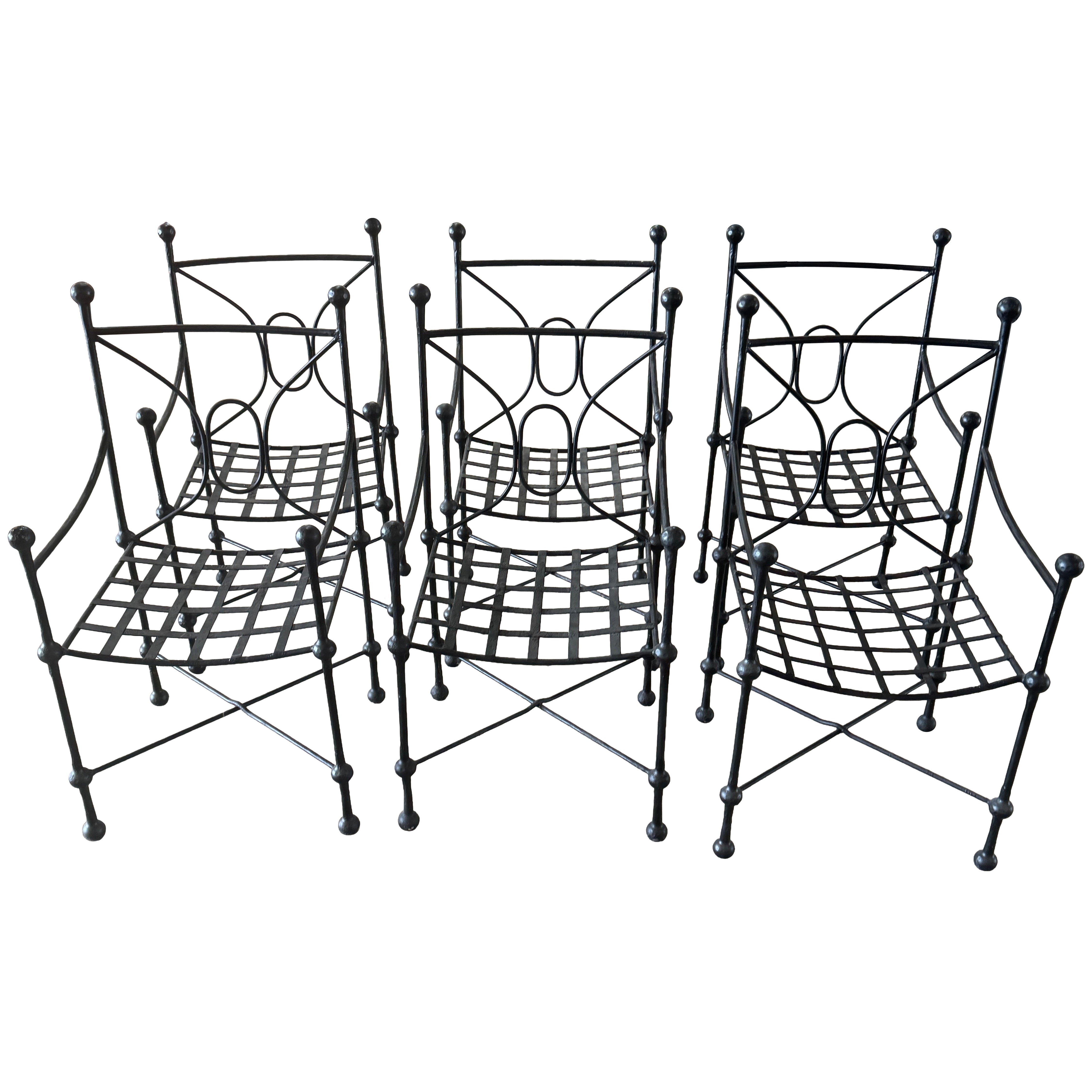 Set of Six Italian Wrought Iron Armchairs, Attributed to Mario Papperzini, 1960s For Sale