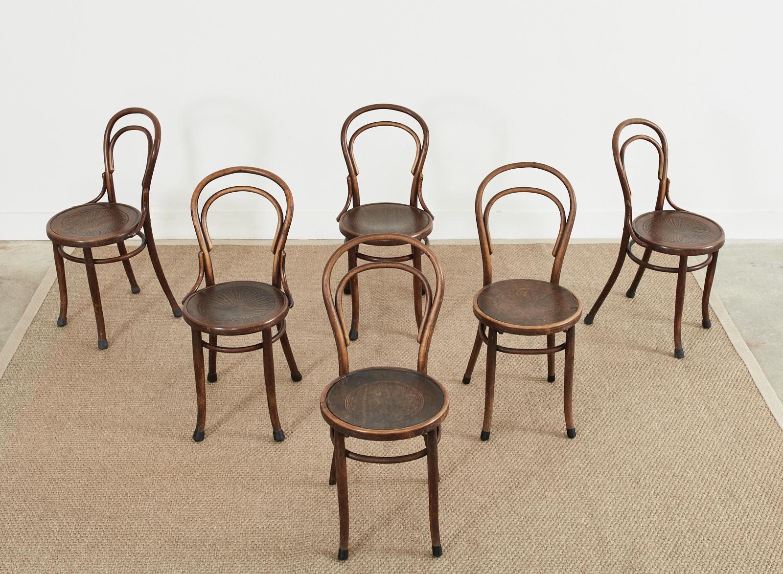 Vienna Secession Set of Six J and J Kohn for Thonet Bentwood Bistro Dining Chairs