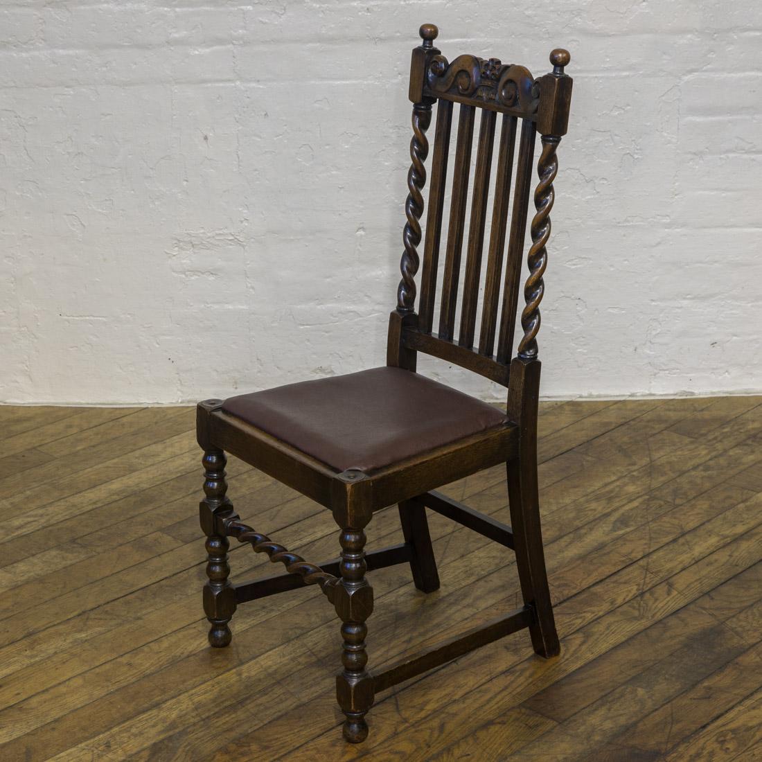 Set of Six Jacobean Influenced Oak Chairs For Sale 6