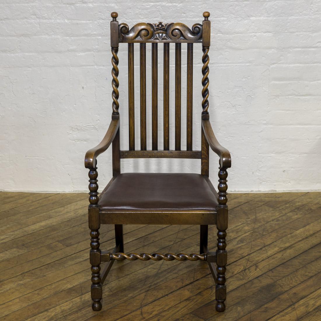 Set of Six Jacobean Influenced Oak Chairs For Sale 7