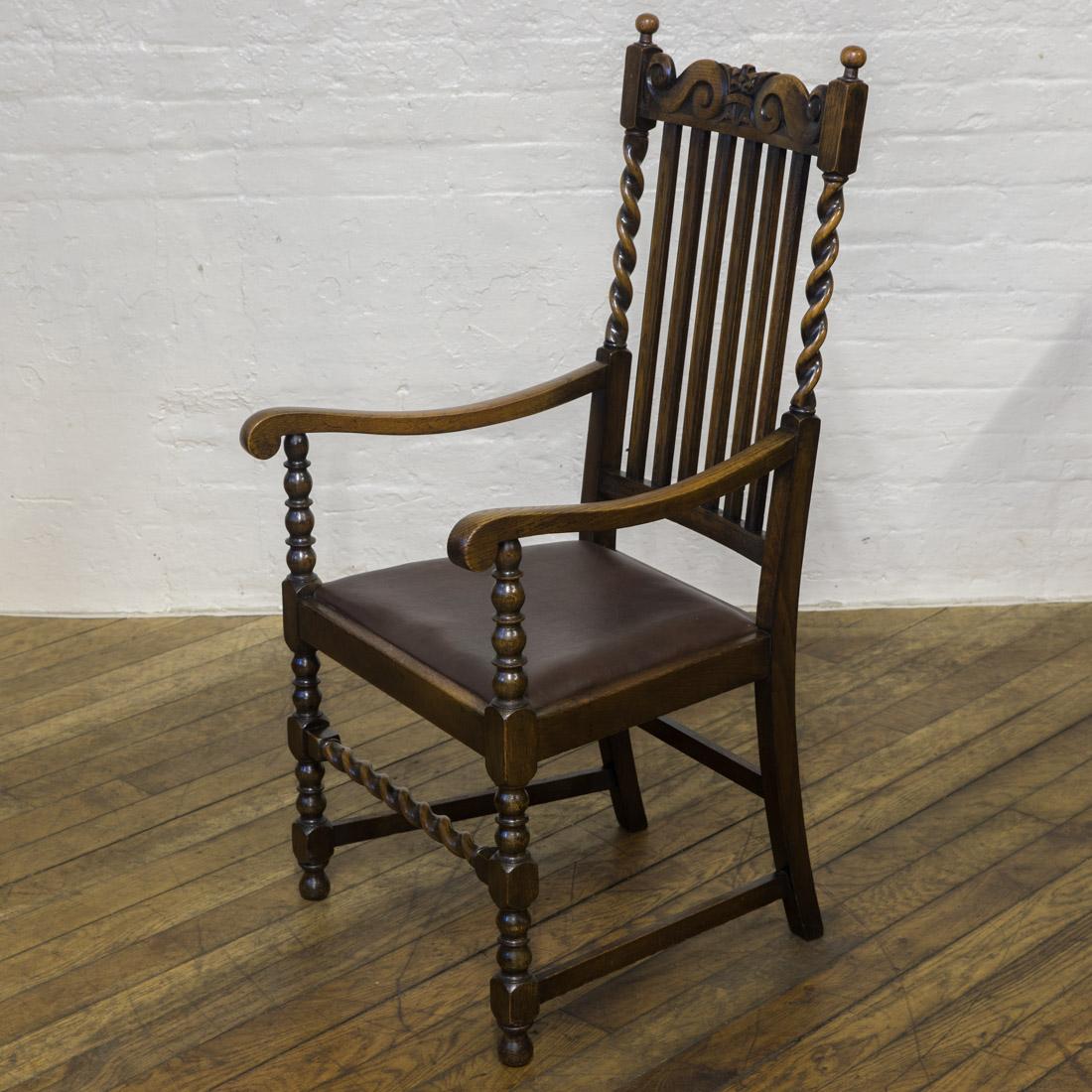 Set of Six Jacobean Influenced Oak Chairs For Sale 11