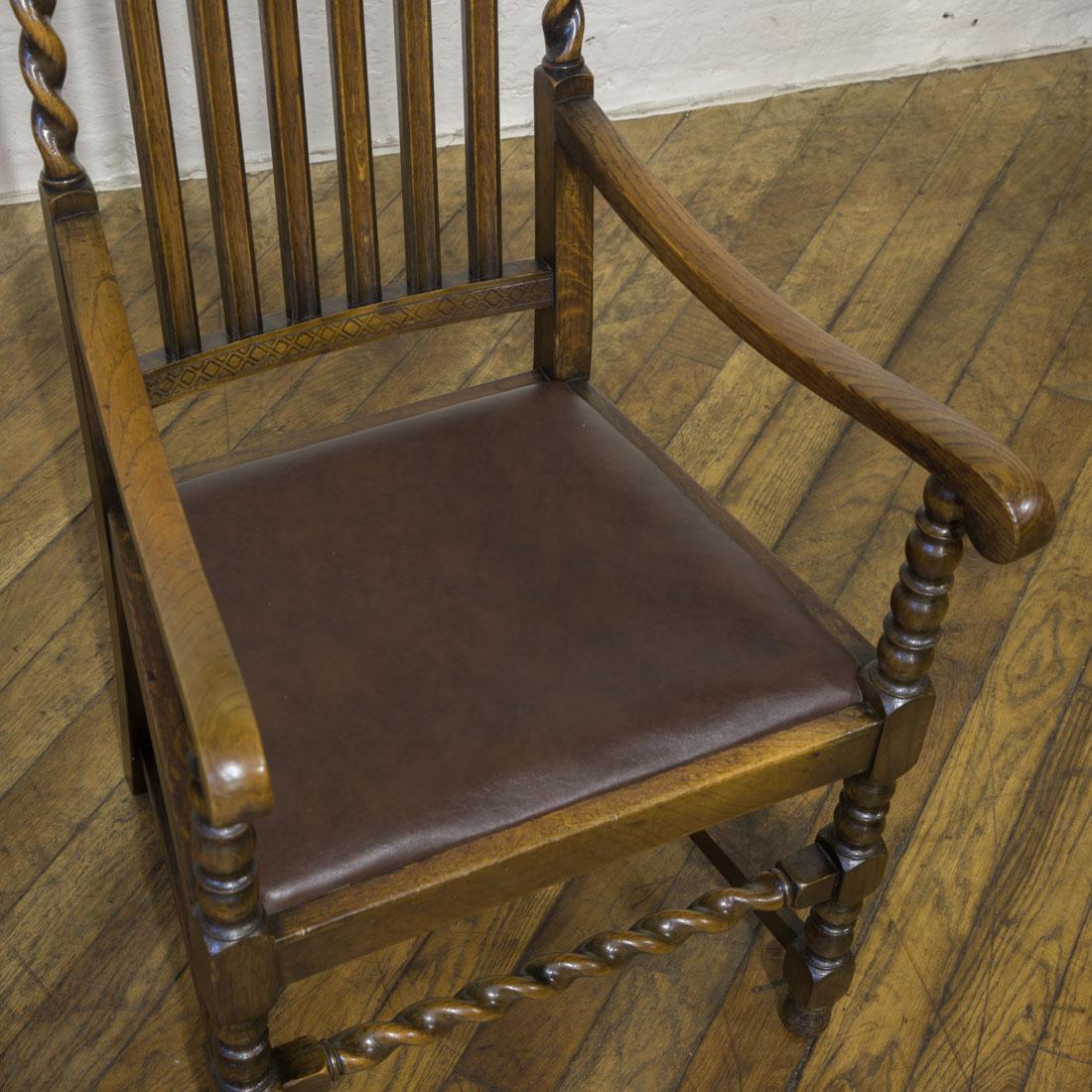 Set of Six Jacobean Influenced Oak Chairs For Sale 12