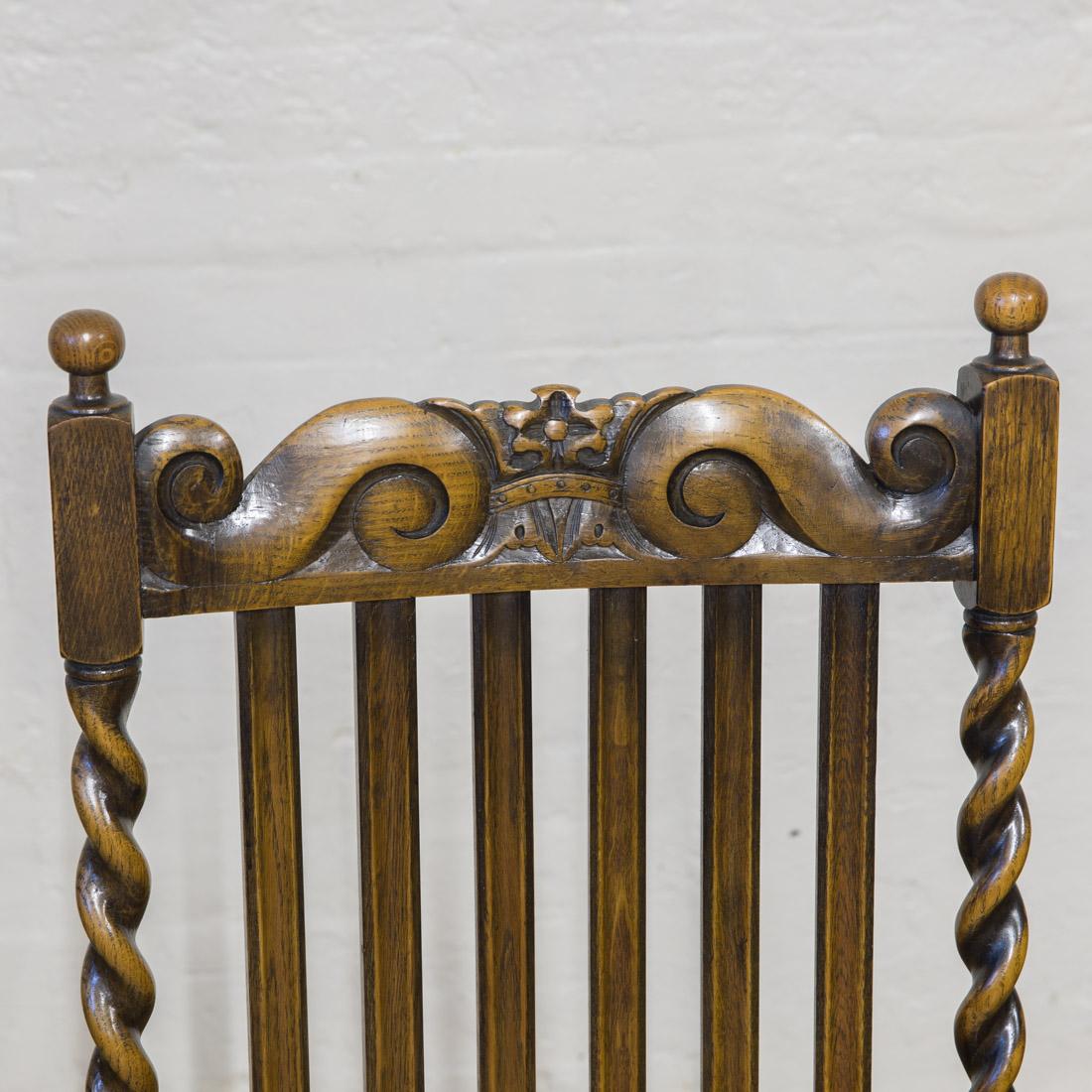 Set of Six Jacobean Influenced Oak Chairs For Sale 13