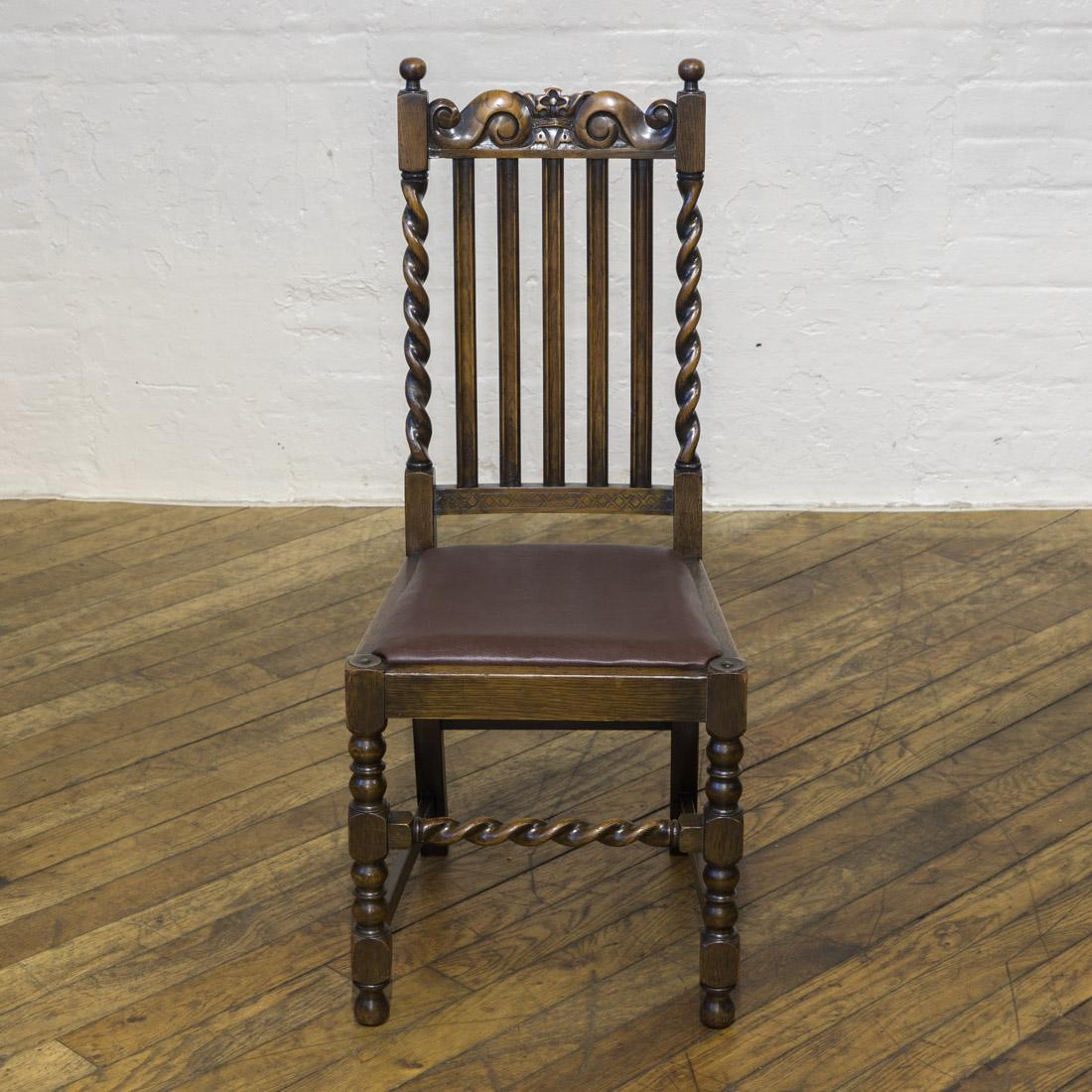 English Set of Six Jacobean Influenced Oak Chairs For Sale