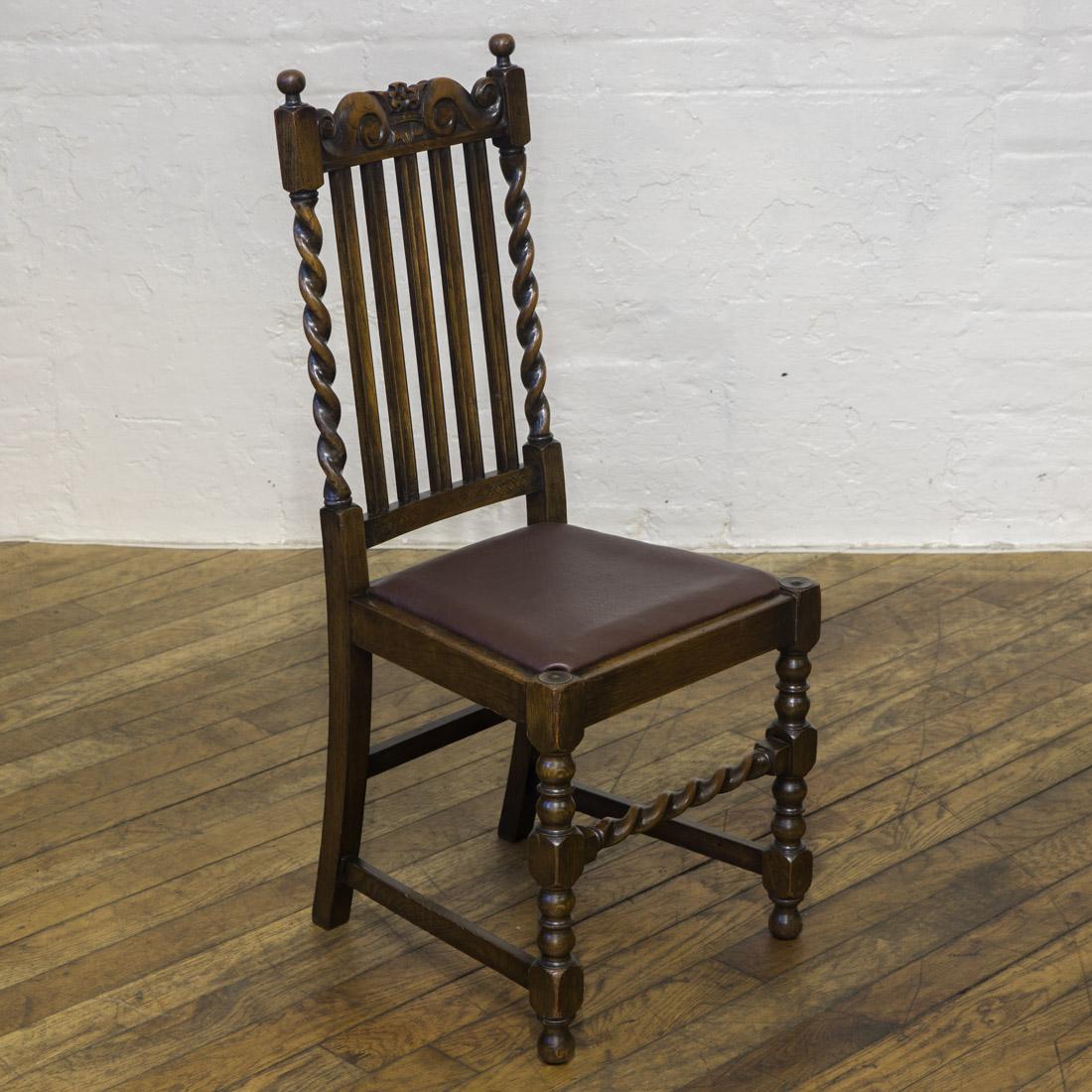 Early 20th Century Set of Six Jacobean Influenced Oak Chairs For Sale