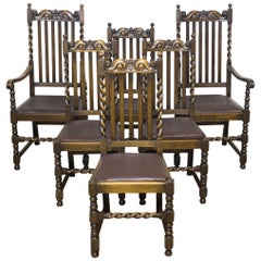 Set of Six Jacobean Influenced Oak Chairs