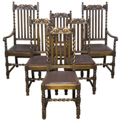 Set of Six Jacobean Influenced Oak Chairs