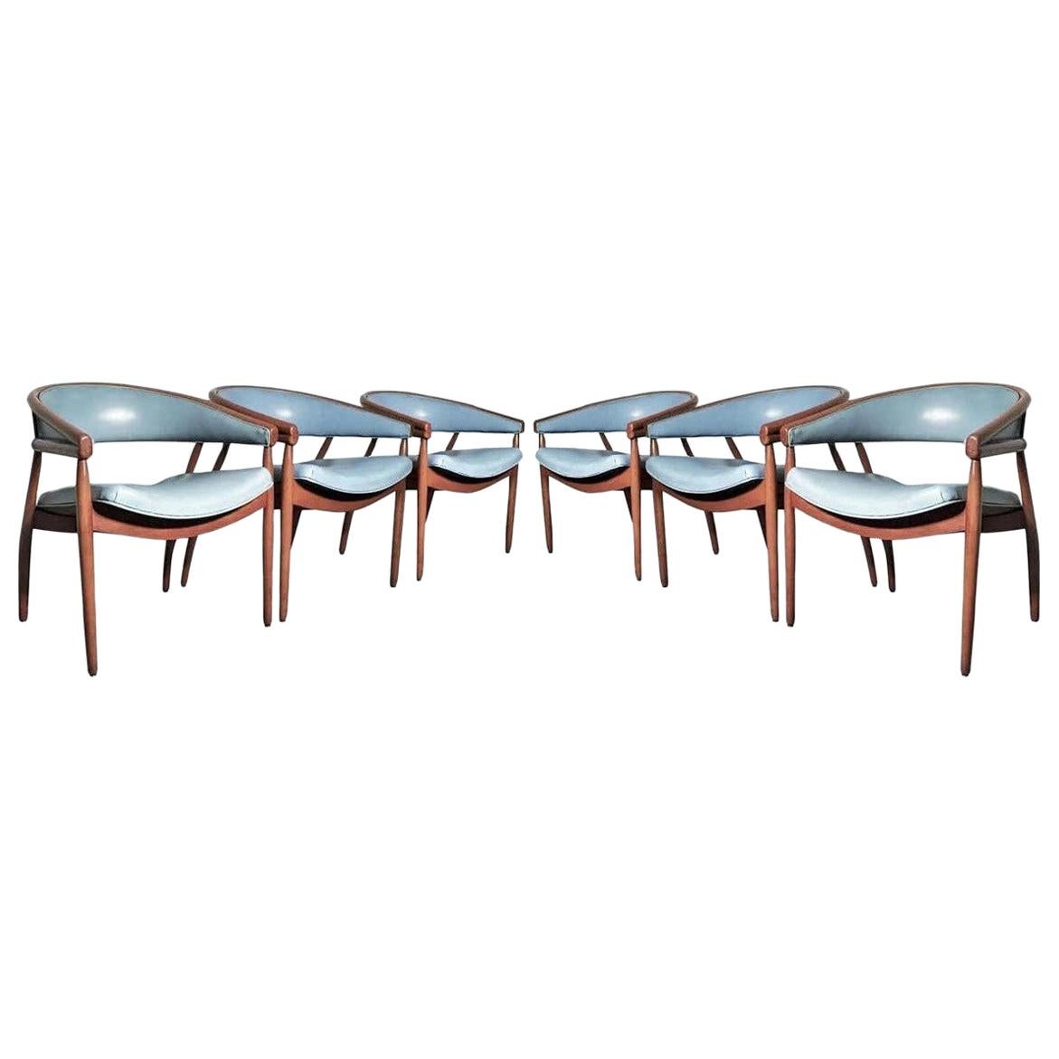 Set of Six Leather James Mont "King Cole" Chairs For Sale