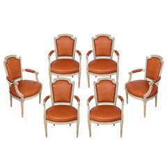 Set of Six Jansen Style Painted Arm Chairs Set of Six Jansen Style Painted Arm Chairs