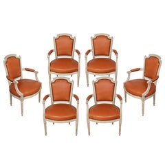 Set of Six Jansen Style Painted Arm Chairs