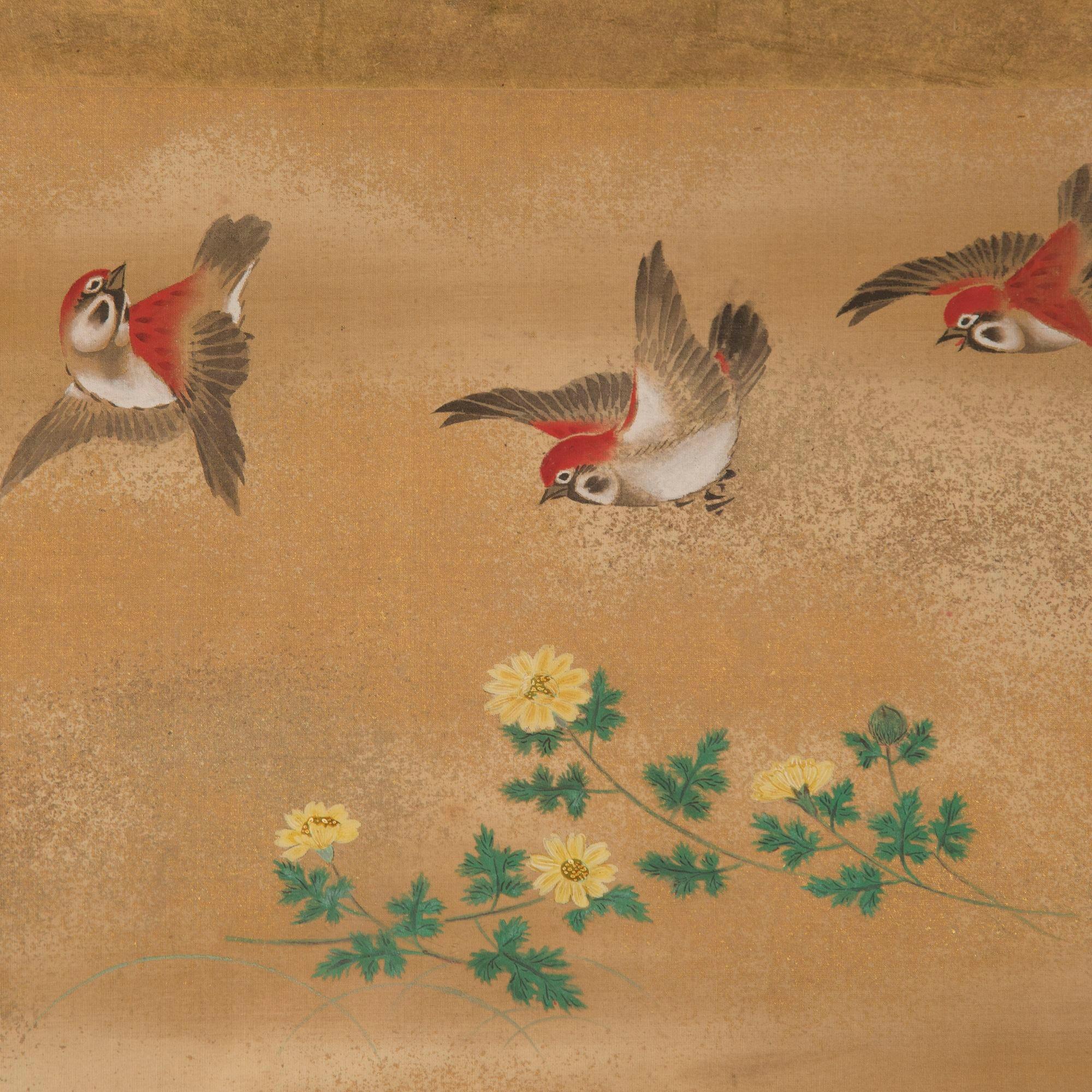 Set of Six Japanese 19th Century Paintings For Sale 4
