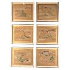 Set von sechs japanischen Gemälden des 19. Jahrhunderts