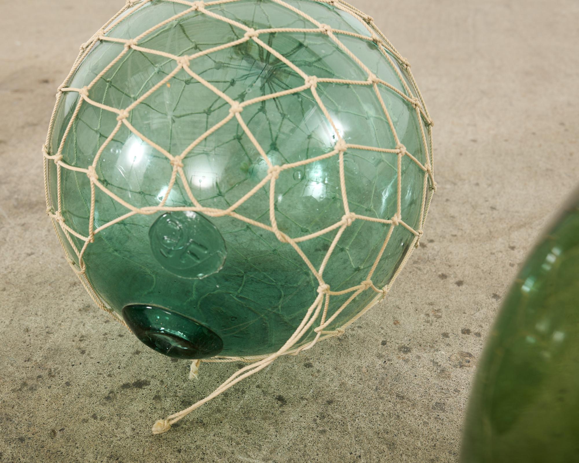 Set of Six Japanese Blown Glass Fishing Float Buoys 6