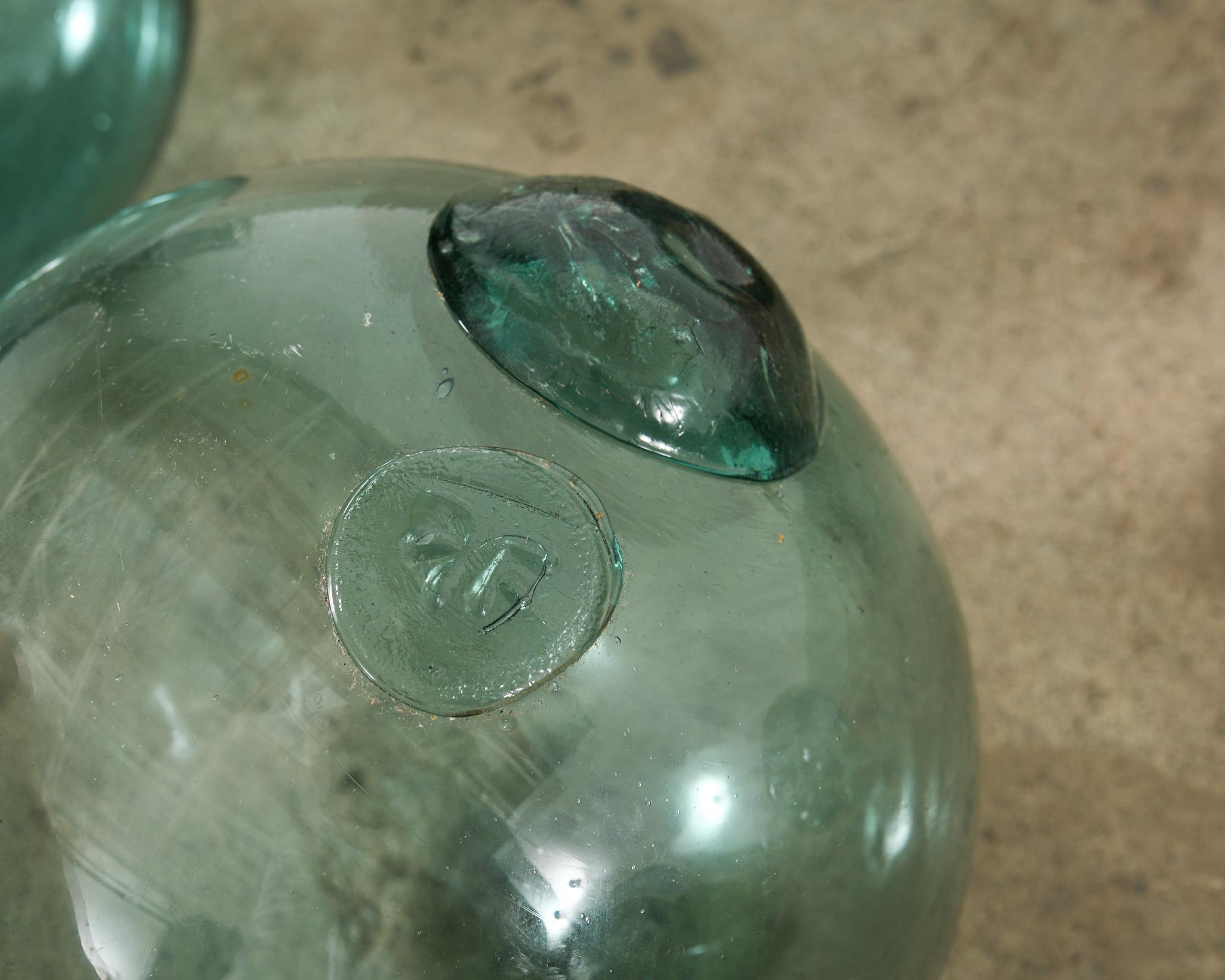 Set of Six Japanese Blown Glass Fishing Float Buoys 7