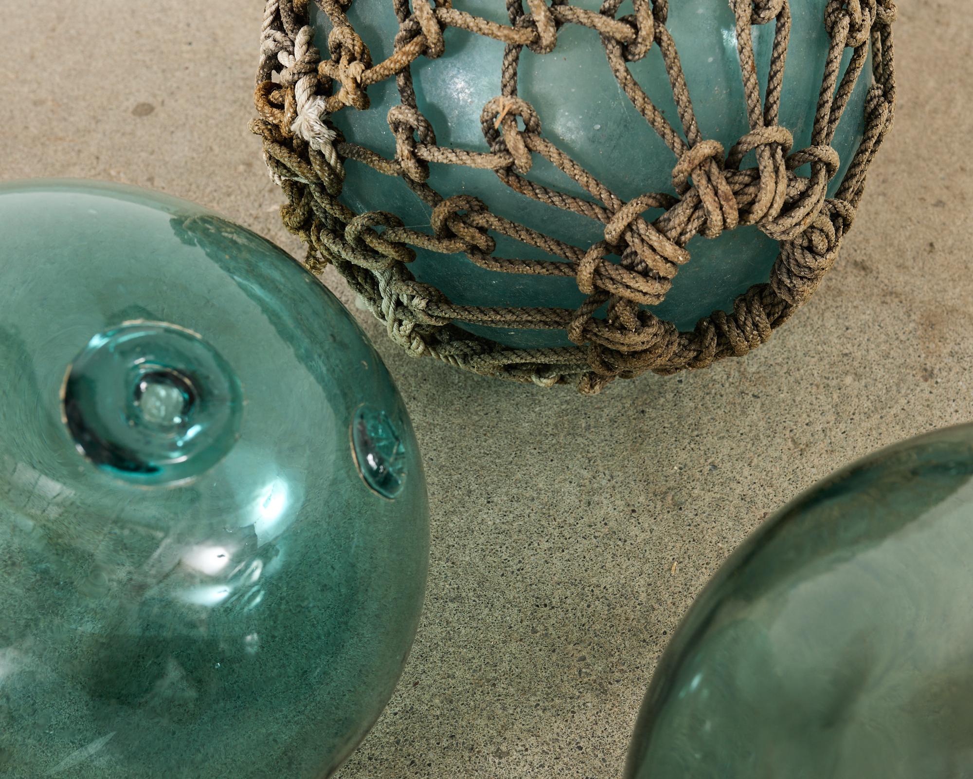 Set of Six Japanese Blown Glass Fishing Float Buoys 9