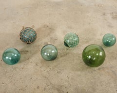Set of Six Japanese Blown Glass Fishing Float Buoys
