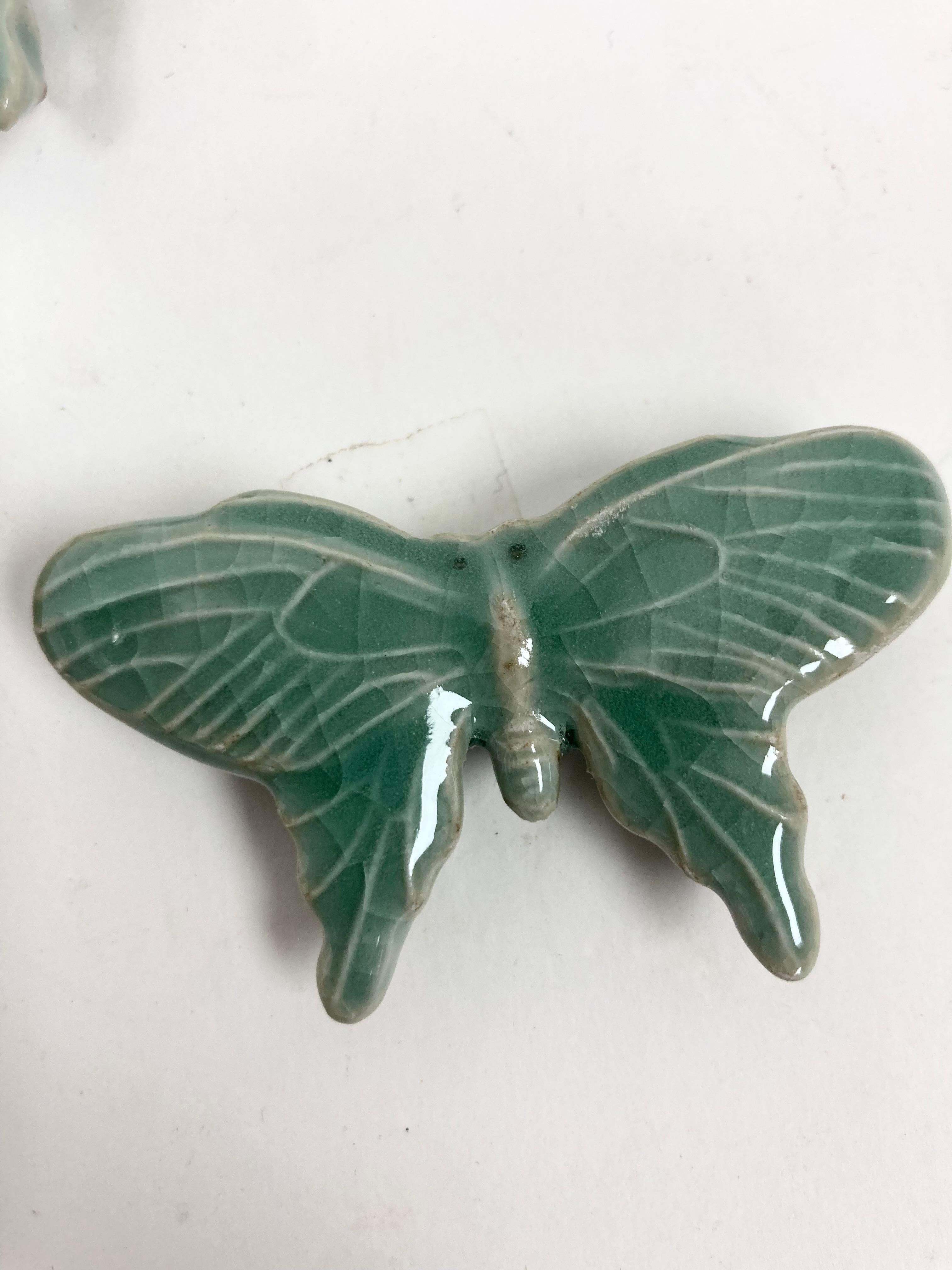 20th Century Set of Six Japanese Celadon Butterfly Chop Stick Rests For Sale