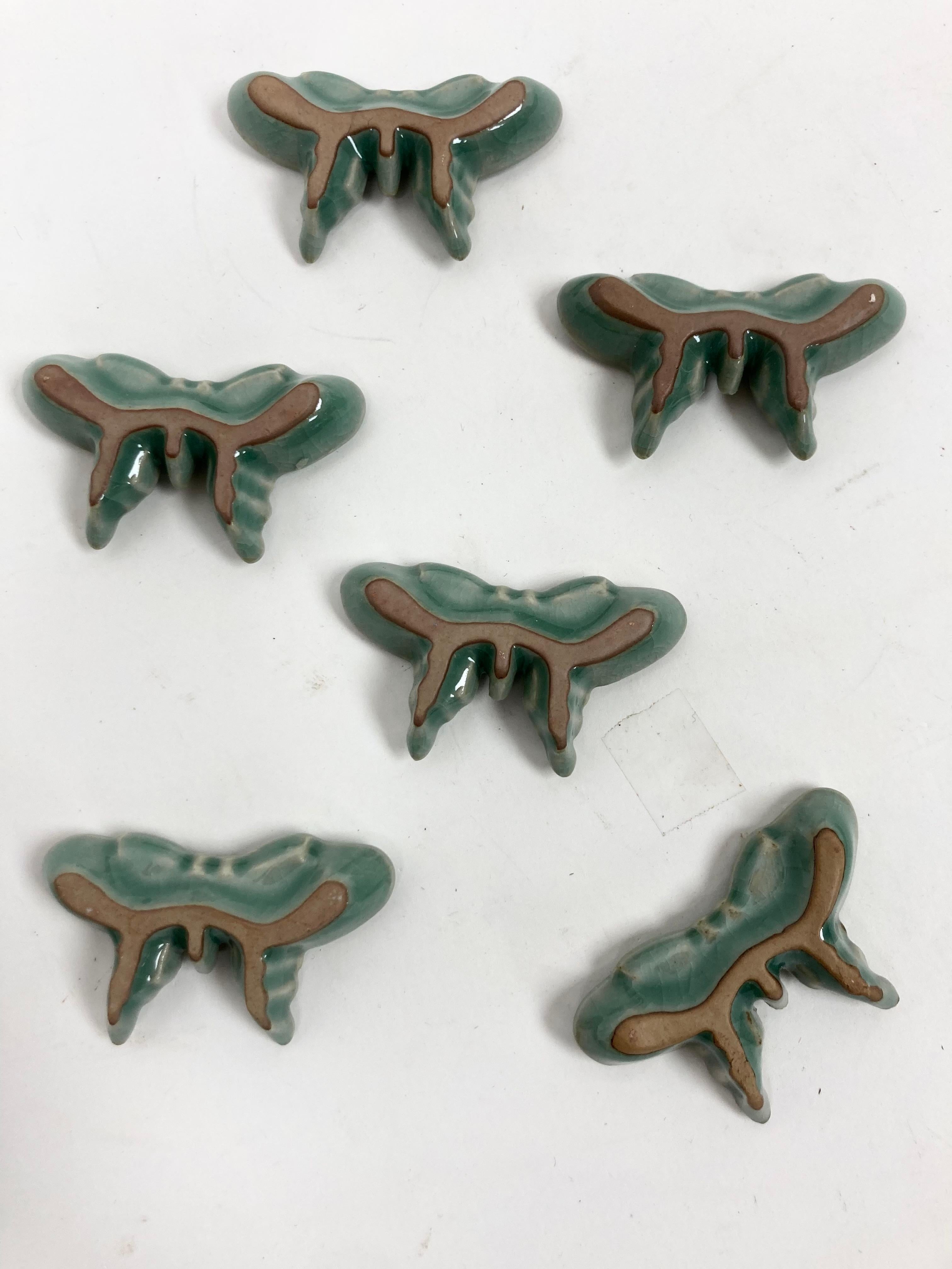 Ceramic Set of Six Japanese Celadon Butterfly Chop Stick Rests For Sale