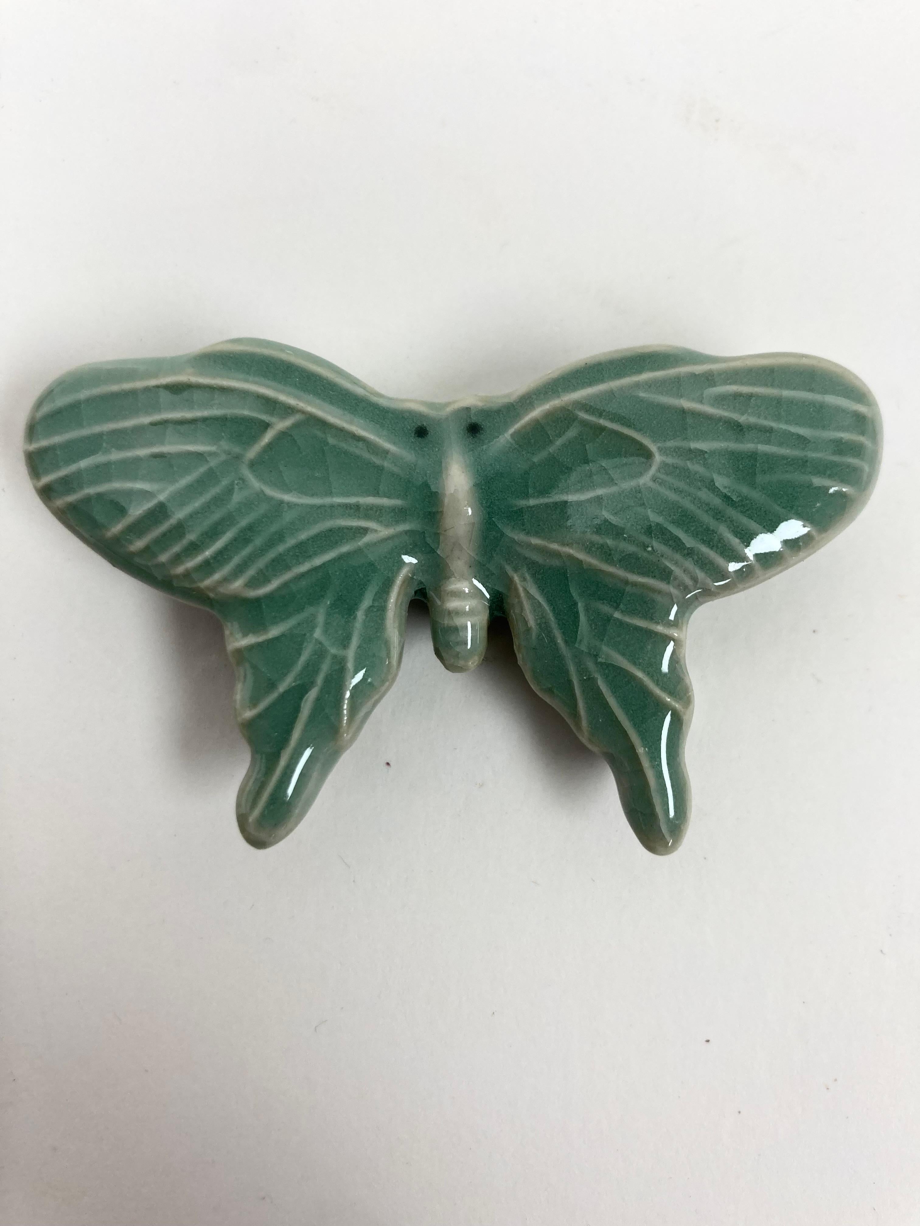 Set of Six Japanese Celadon Butterfly Chop Stick Rests For Sale 1