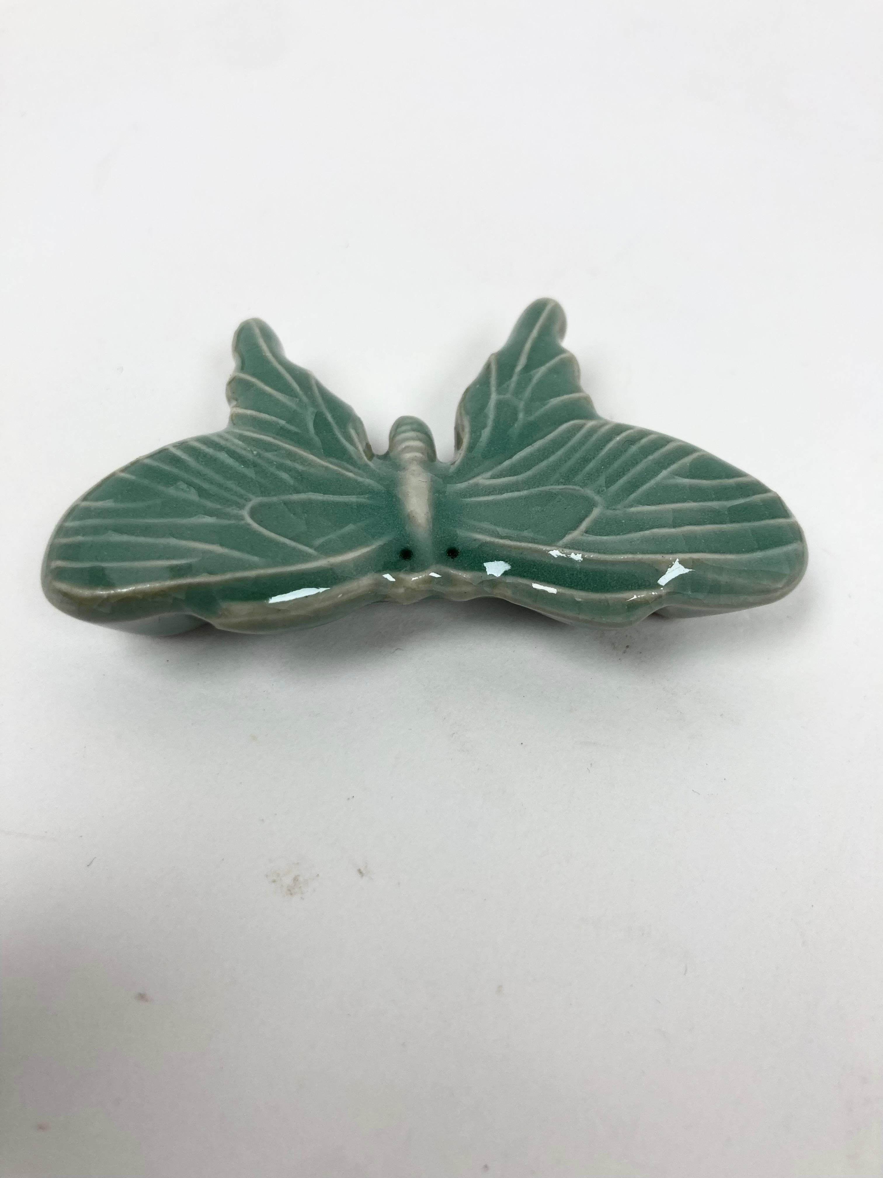 Set of Six Japanese Celadon Butterfly Chop Stick Rests For Sale 2