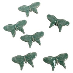 Set of Six Japanese Celadon Butterfly Chop Stick Rests
