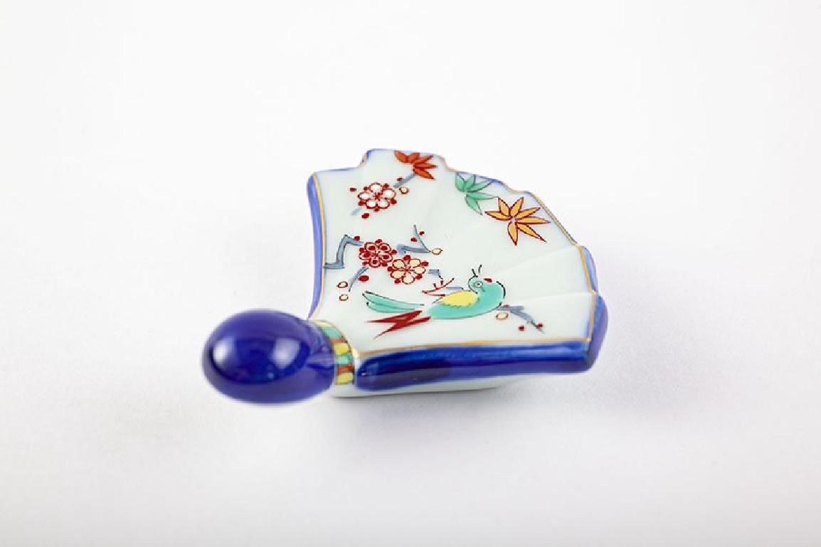 Gilt Set of Six Japanese Contemporary Blue Red Green Porcelain Chopstick Rests For Sale
