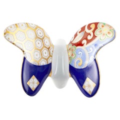 Juego de seis palillos japoneses contemporáneos de porcelana roja, azul y dorada