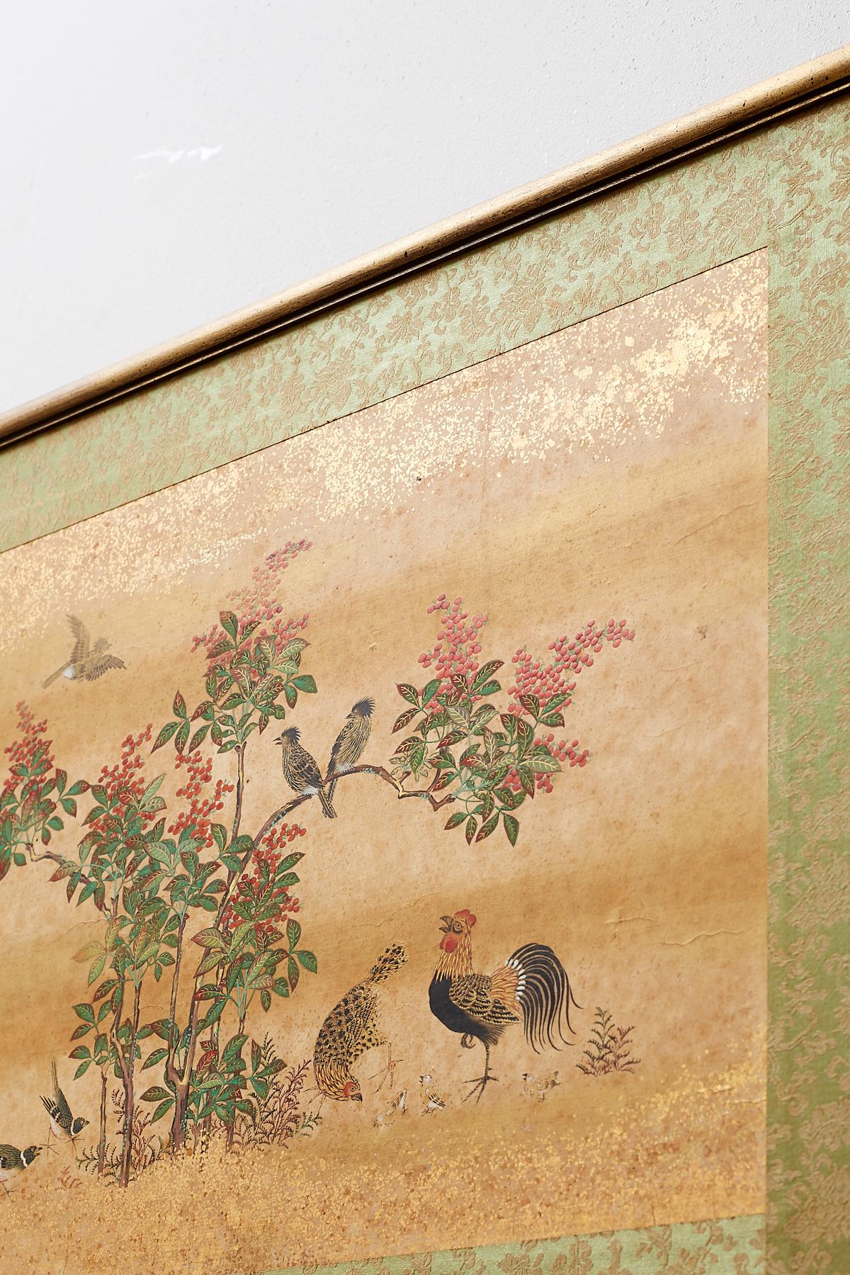 Set of Six Japanese Flora and Fauna Painted Panels 3