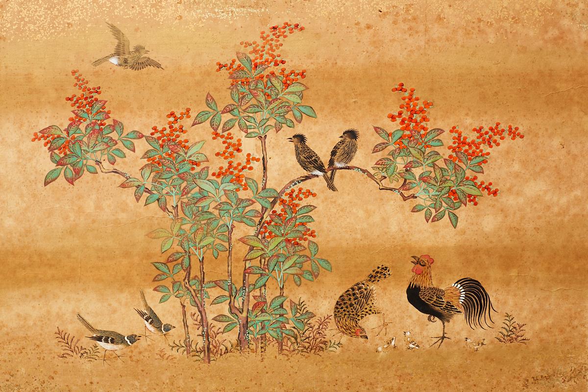Set of Six Japanese Flora and Fauna Painted Panels 4