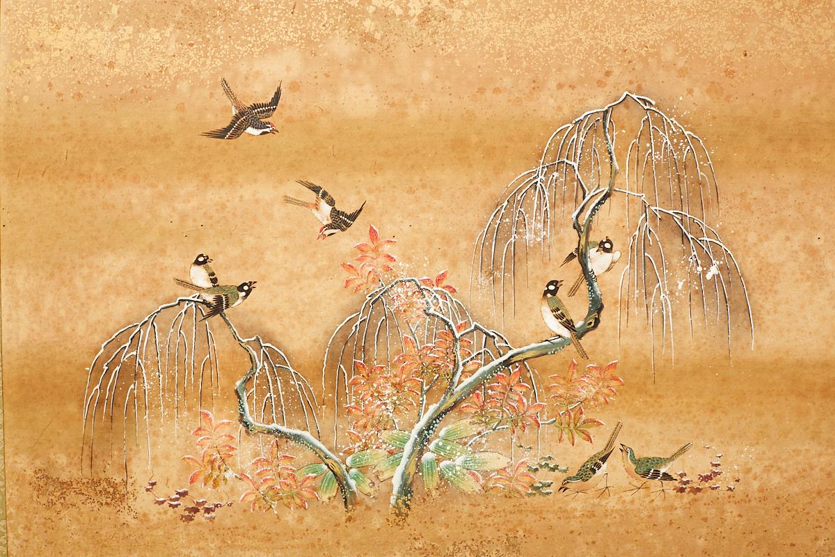 Set of Six Japanese Flora and Fauna Painted Panels 5