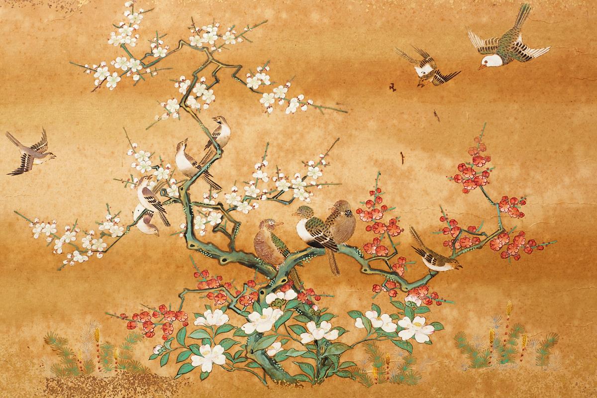 Set of Six Japanese Flora and Fauna Painted Panels 7