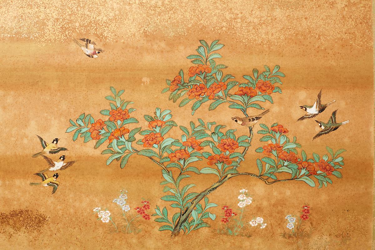 Set of Six Japanese Flora and Fauna Painted Panels 10