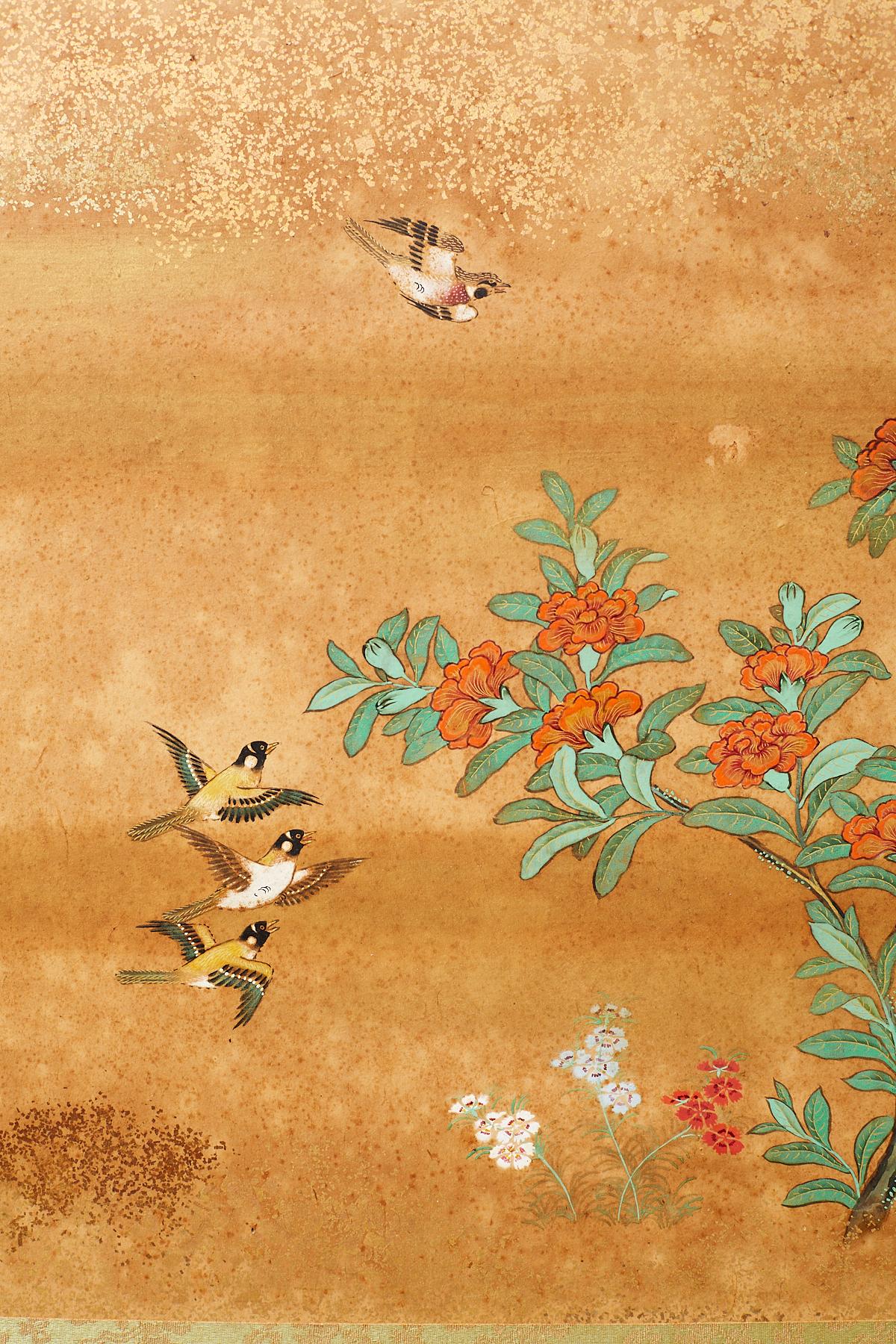 Set of Six Japanese Flora and Fauna Painted Panels 11