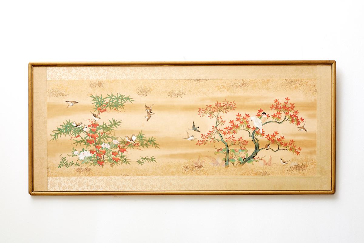 Set of Six Japanese Flora and Fauna Painted Panels In Excellent Condition In Rio Vista, CA