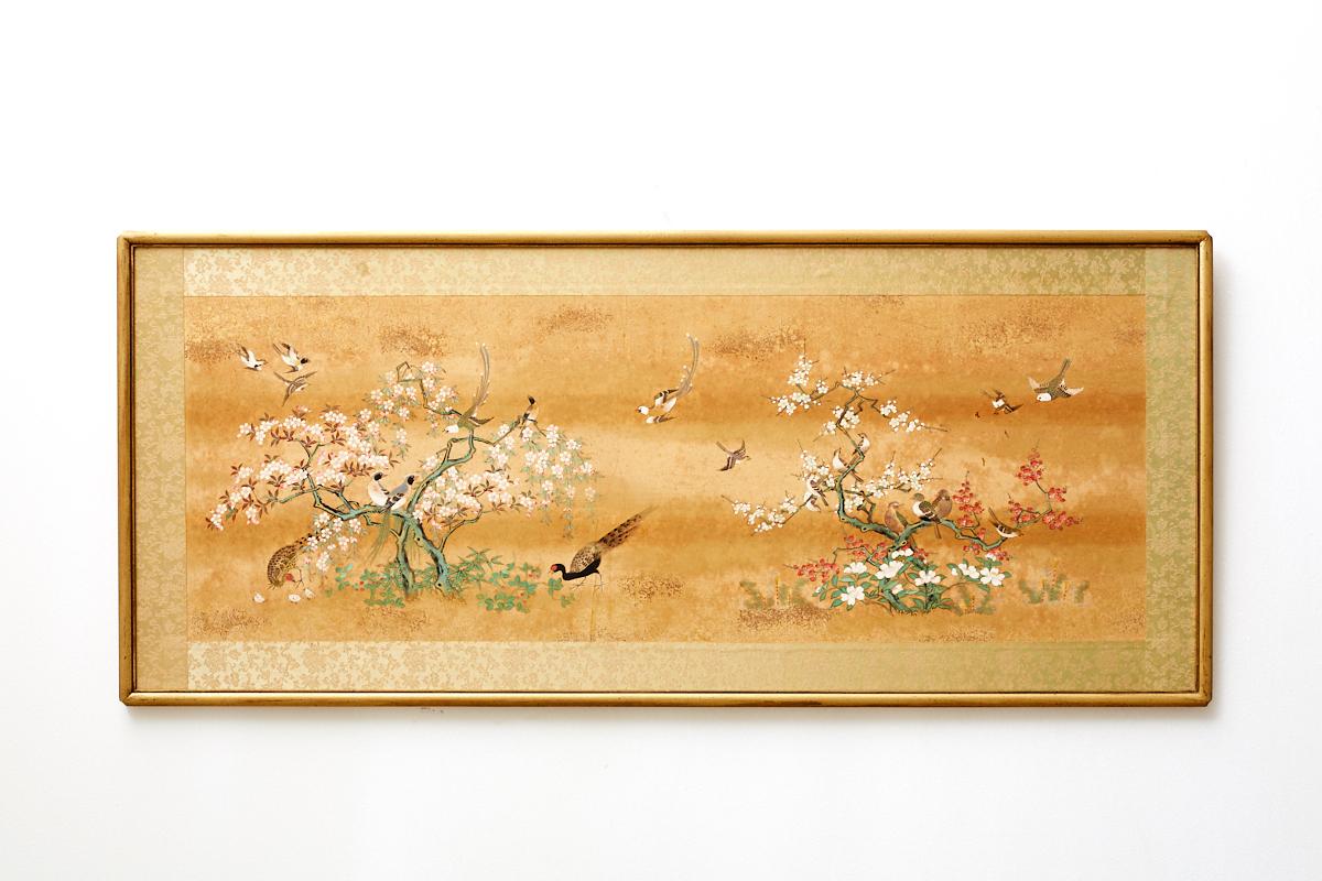 20th Century Set of Six Japanese Flora and Fauna Painted Panels