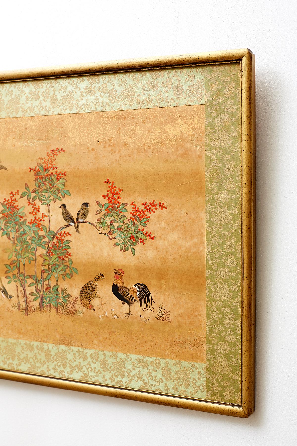 Set of Six Japanese Flora and Fauna Painted Panels 1