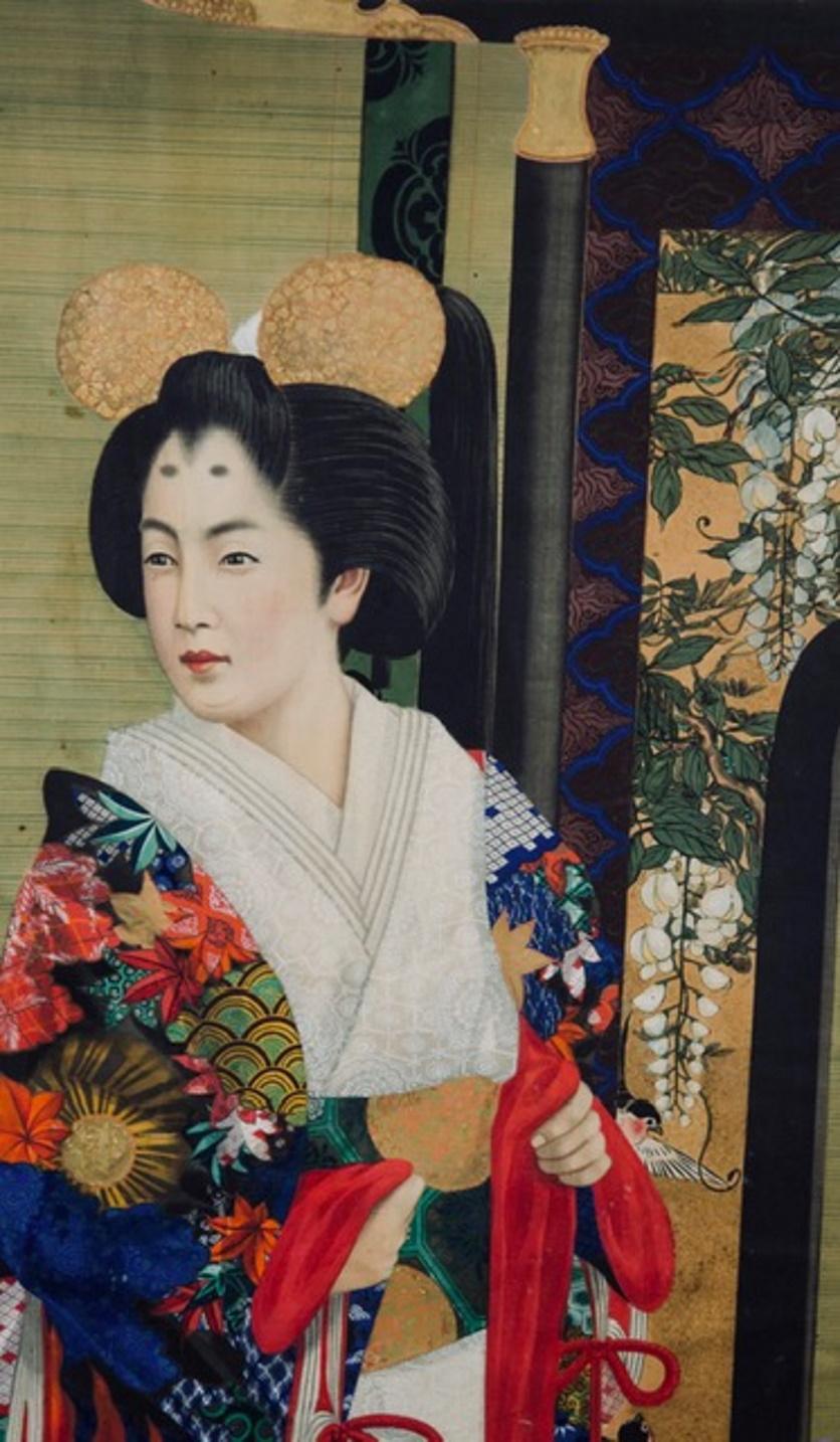 Set of Six Japanese Meiji Period Imperial Portrait Paintings on Silk , Ca. 1880s For Sale 4