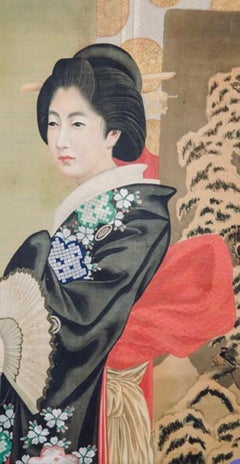 Set of Six Japanese Meiji Period Imperial Portrait Paintings on Silk , Ca. 1880s
