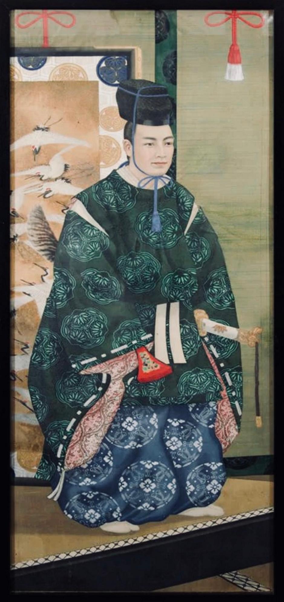 Japonisme Set of Six Japanese Meiji Period Imperial Portrait Paintings on Silk , Ca. 1880s For Sale