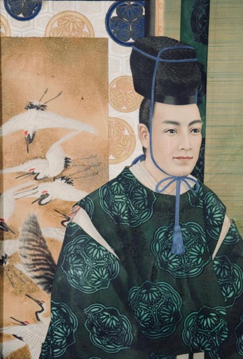 Painted Set of Six Japanese Meiji Period Imperial Portrait Paintings on Silk , Ca. 1880s For Sale