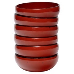 Set of Six Japanese Red Lacquer Bowls