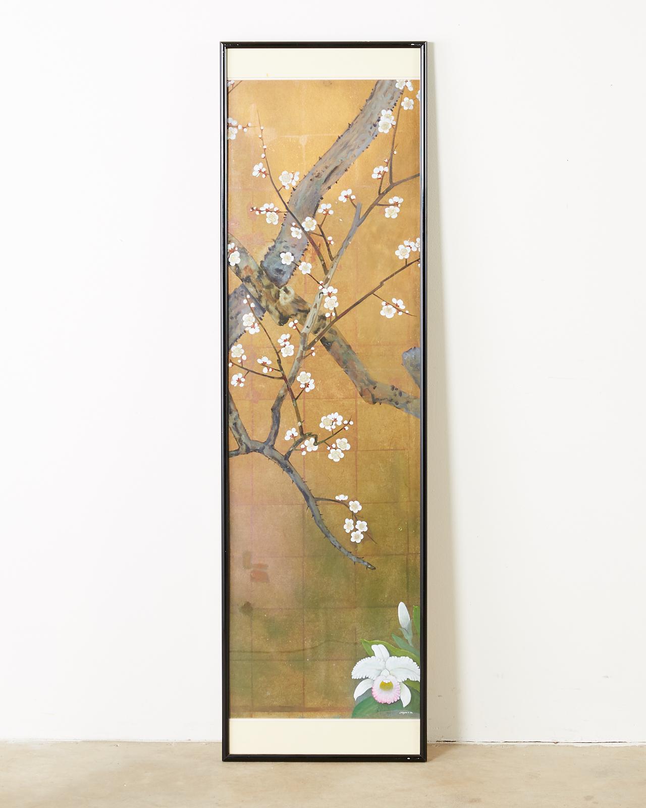 Set of Six Japanese Showa Period Framed Painted Panels by Carlota Ige 12